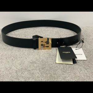 FENDI BLACK MENS BELT WITH GOLD LOGO BUCKLE
